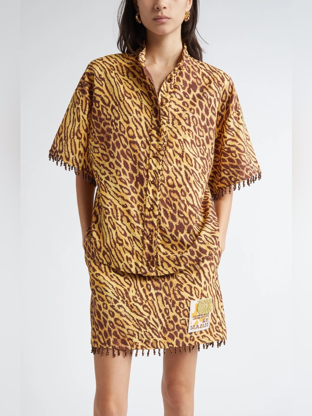 Zimmermann Coco Leopard Print Cotton Cover-Up Shirt - size 2